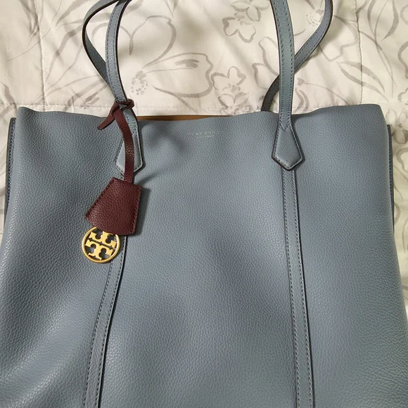 Tory Burch Light Blue Tote with Burgundy Accent - Picture 3 of 7